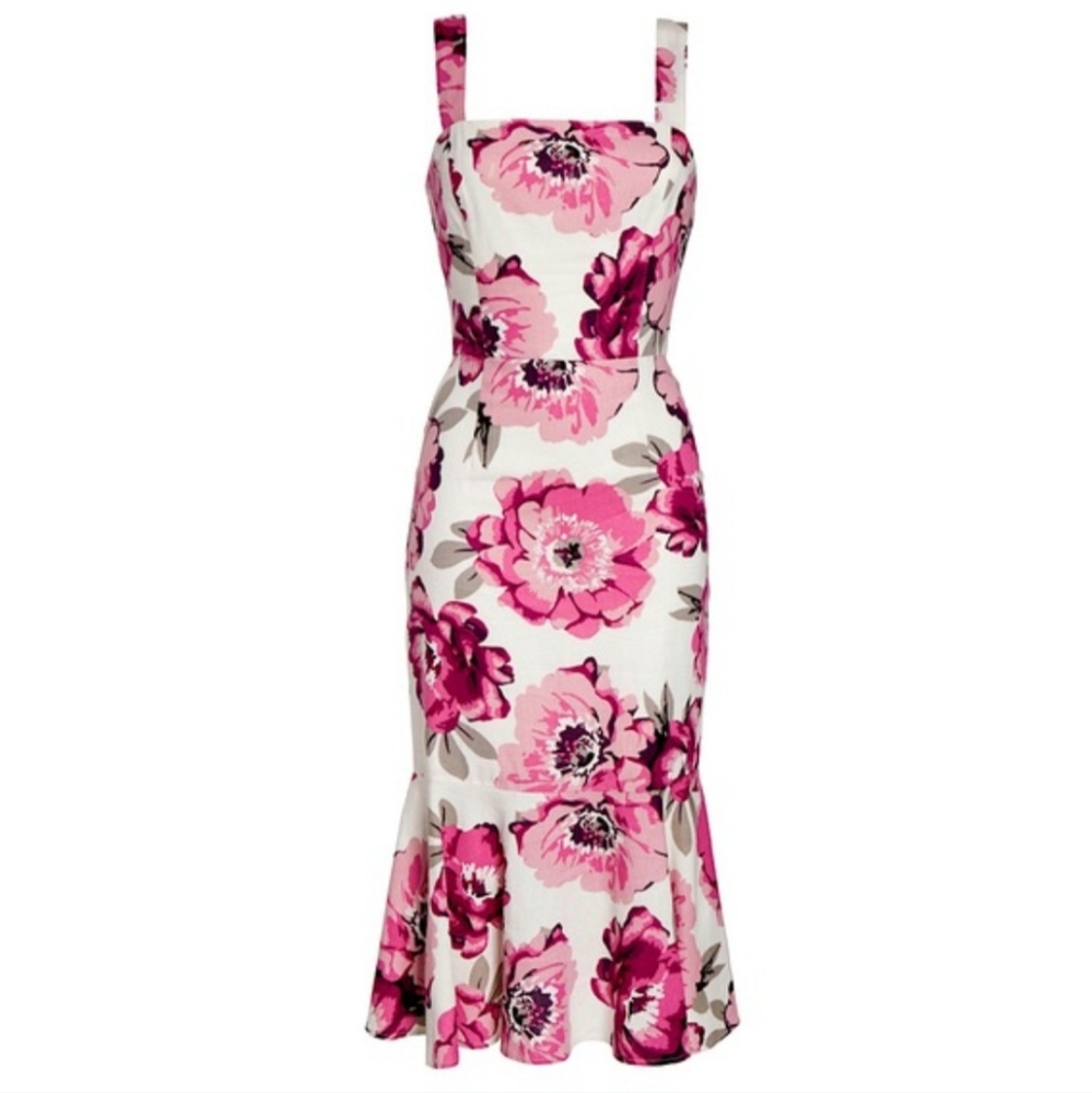 Charles Henry Floral Linen midi dress